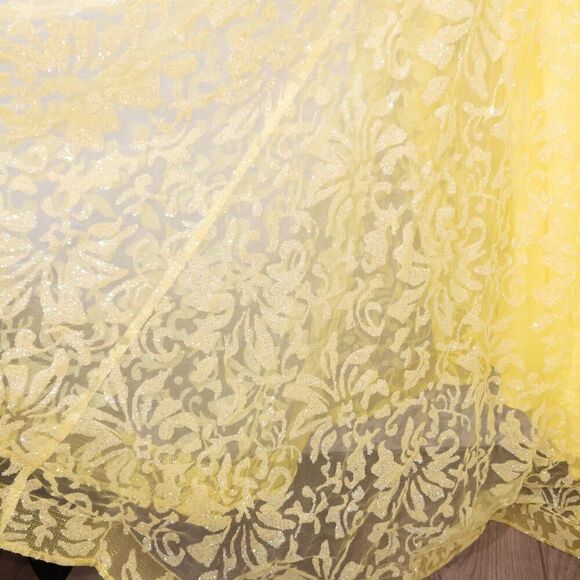 NWT‎ Abby Paris x Lucci Lu Neon Yellow Glitter Tulle Gown Size 2 - Picture 14 of 14